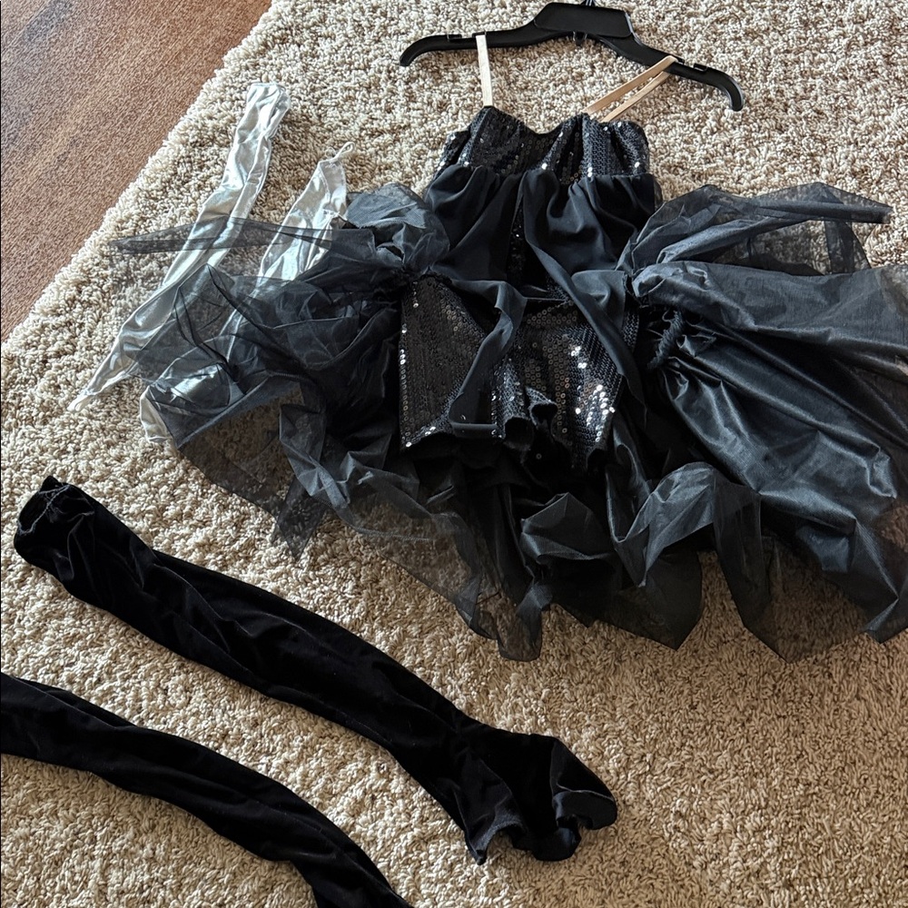 Costume Gallery dance black velour sequins leotard tutu boots gloves Large Child